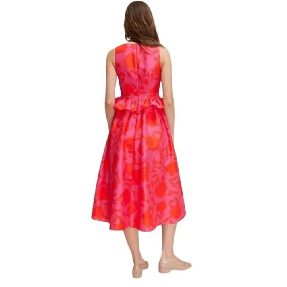 Kate Spade Target Red Pink Classic Floral Sleeveless Peplum‎ Midi Dress Sz 6 NWT